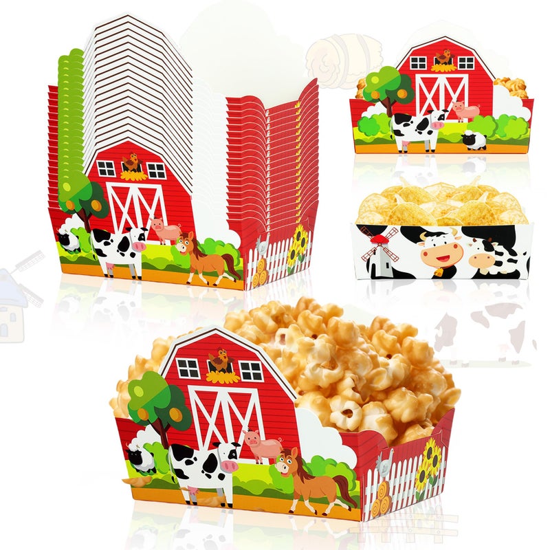 Caoekego 36 Pieces Farm Animal Paper Snack Bowl, Disposable Farm Theme Food Tray, Farm Birthday Party Decoration - Image 1